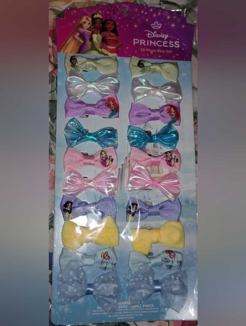 Girls' Princess Sparkle Bow Hair Clips - Pink, Purple, Blue, Yellow